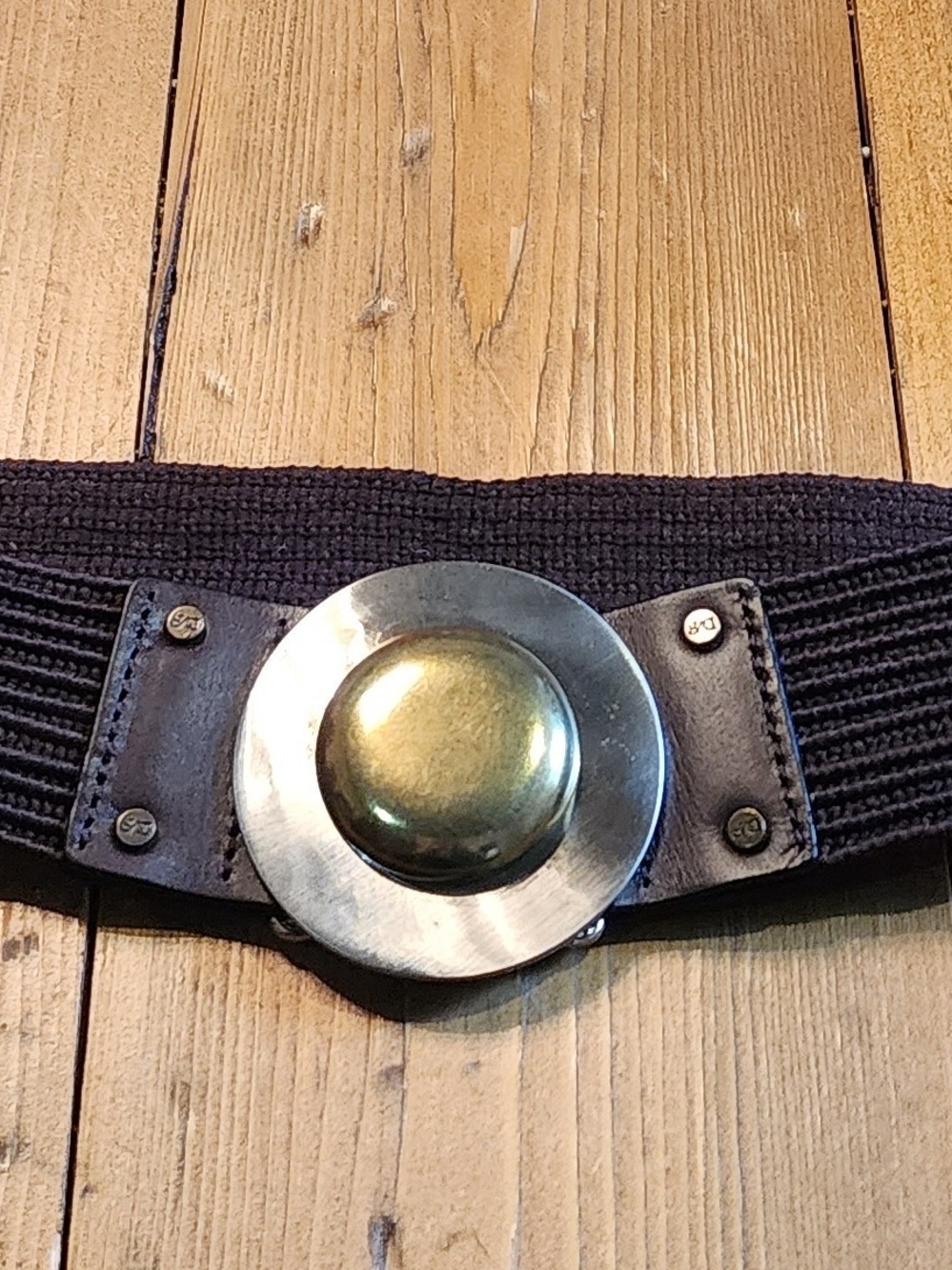 Diane Von Furstenberg Black Elastic Belt with Two-Tone Orb Buckle